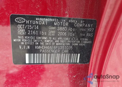 2015 Hyundai Elantra Se z USA, uszkodzony, nr VIN KMHDH4AE6FU351035